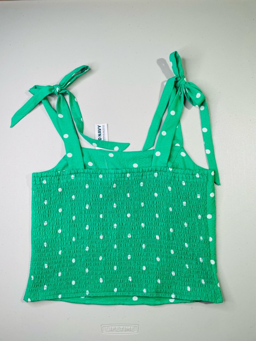 NWT Old Navy Small Green Polka Dot Tie-Shoulder Corset-Style Cami & Smocked Back - Picture 2 of 6